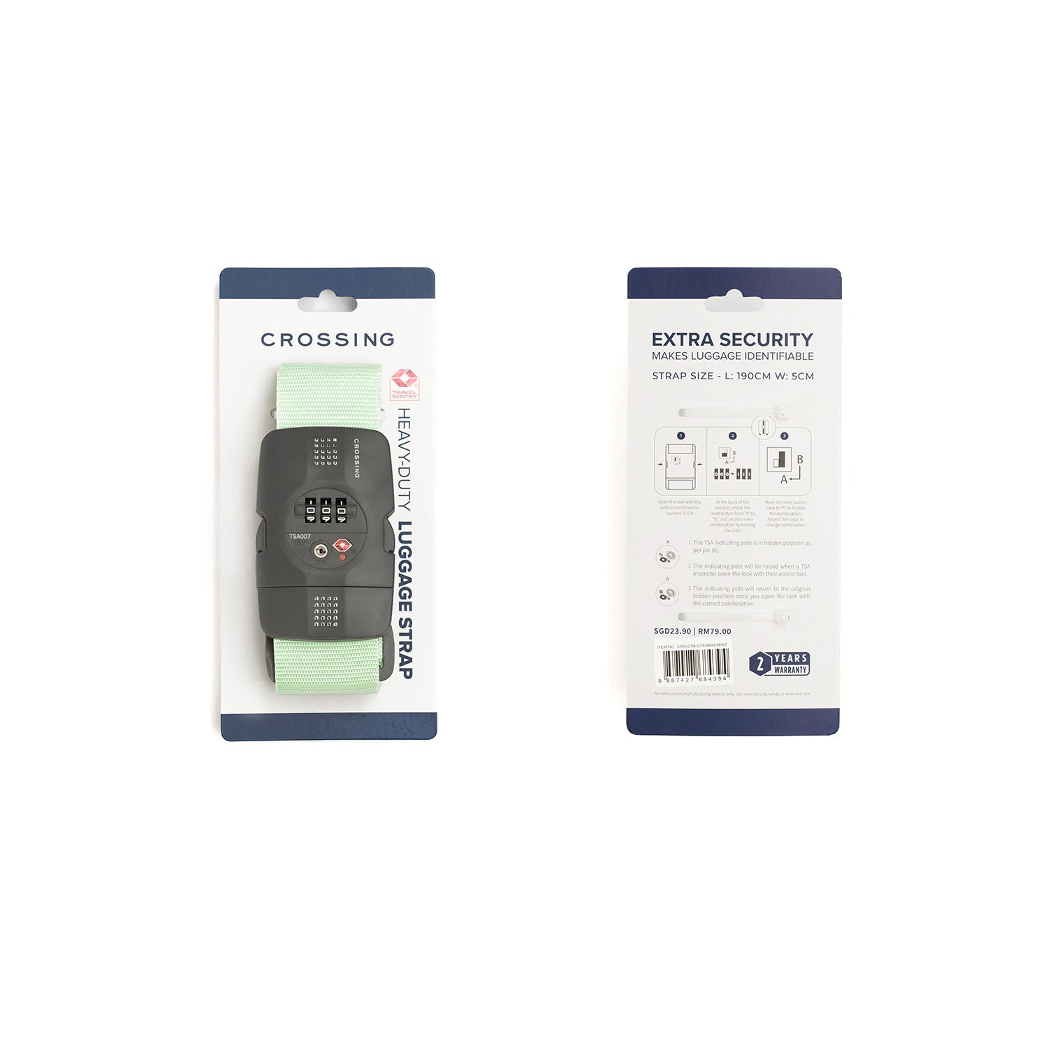 Crossing Luggage Strap With 3 Dial TSA Lock - Mint