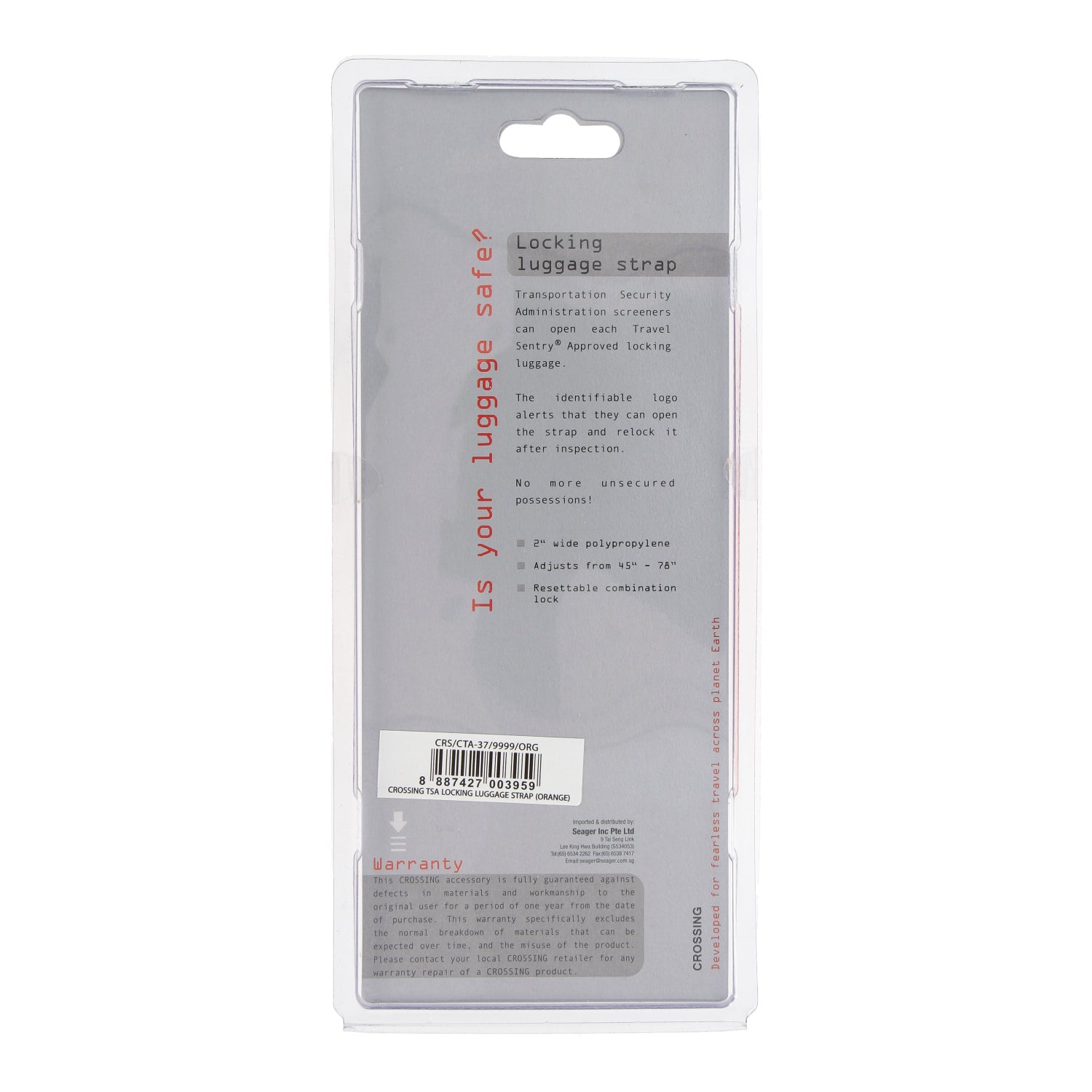 Crossing Travel Sentry Approved Locking Luggage Strap (Orange)