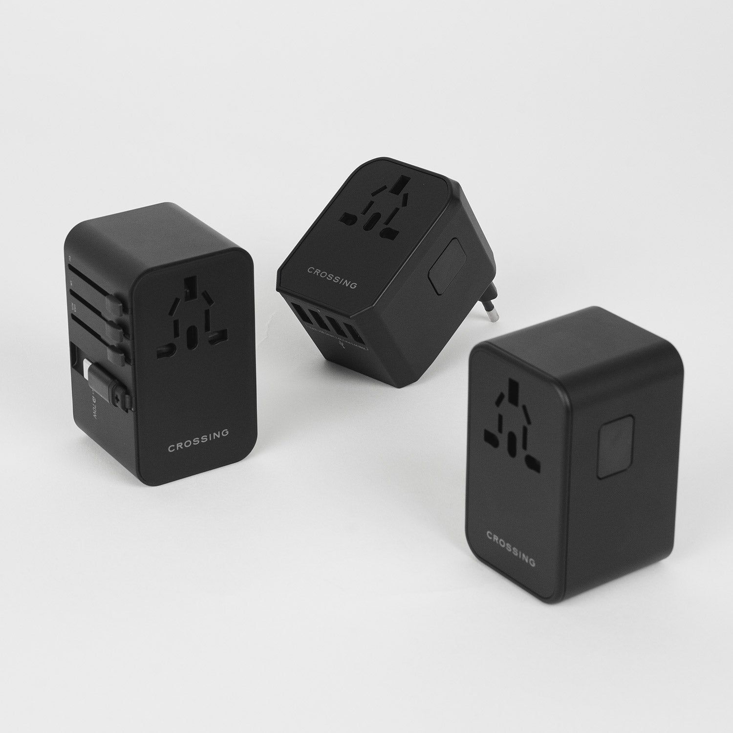 Crossing World Travel Adaptor 70W with 2 X USB-A + 2 X USB-C with Built-In Type C Cable - Black