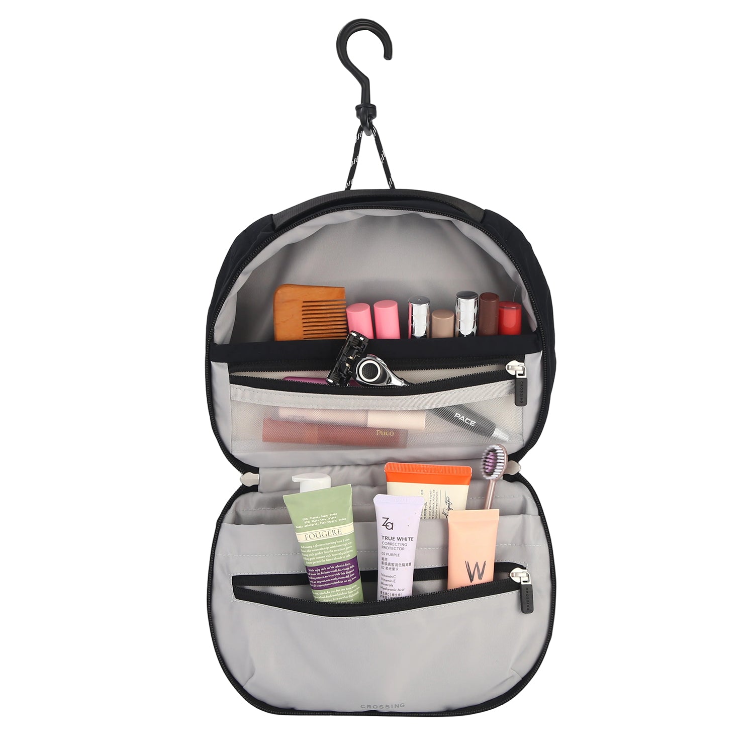 Crossing Nylon Checked Hanging Toiletry Bag Pro - Black