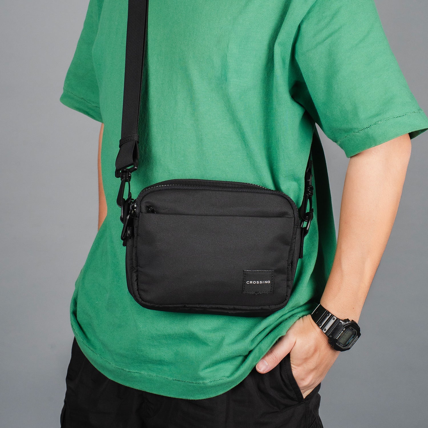 Crossing Sam Anti-Theft RFID Crossbody Bag - Black
