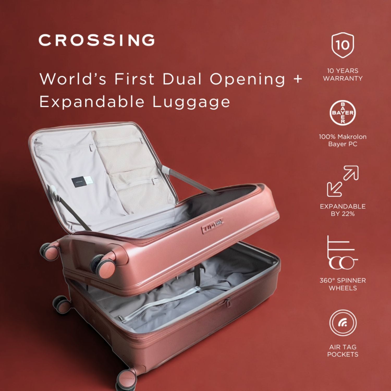 CROSSING INVI 20" Carry On Expandable Luggage With Front & Middle Access - Squash