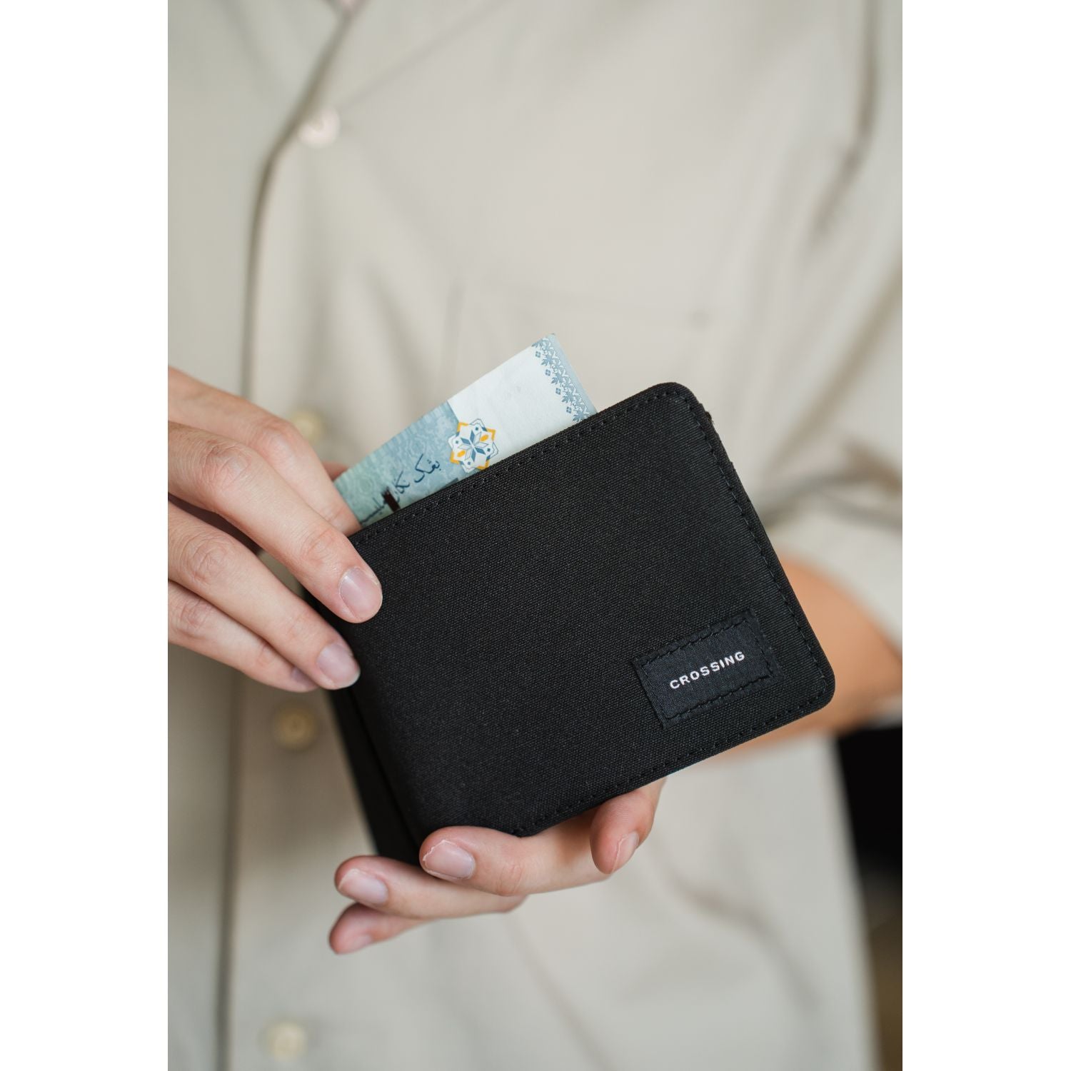 Crossing Bifold Wallet with Coin Pocket & Card Flap RFID - Black