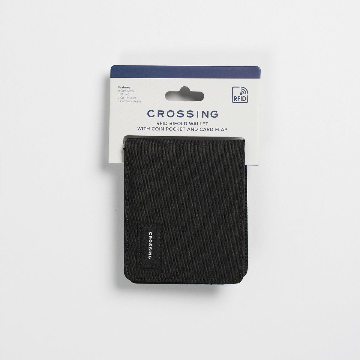 Crossing Bifold Wallet with Coin Pocket & Card Flap RFID - Black