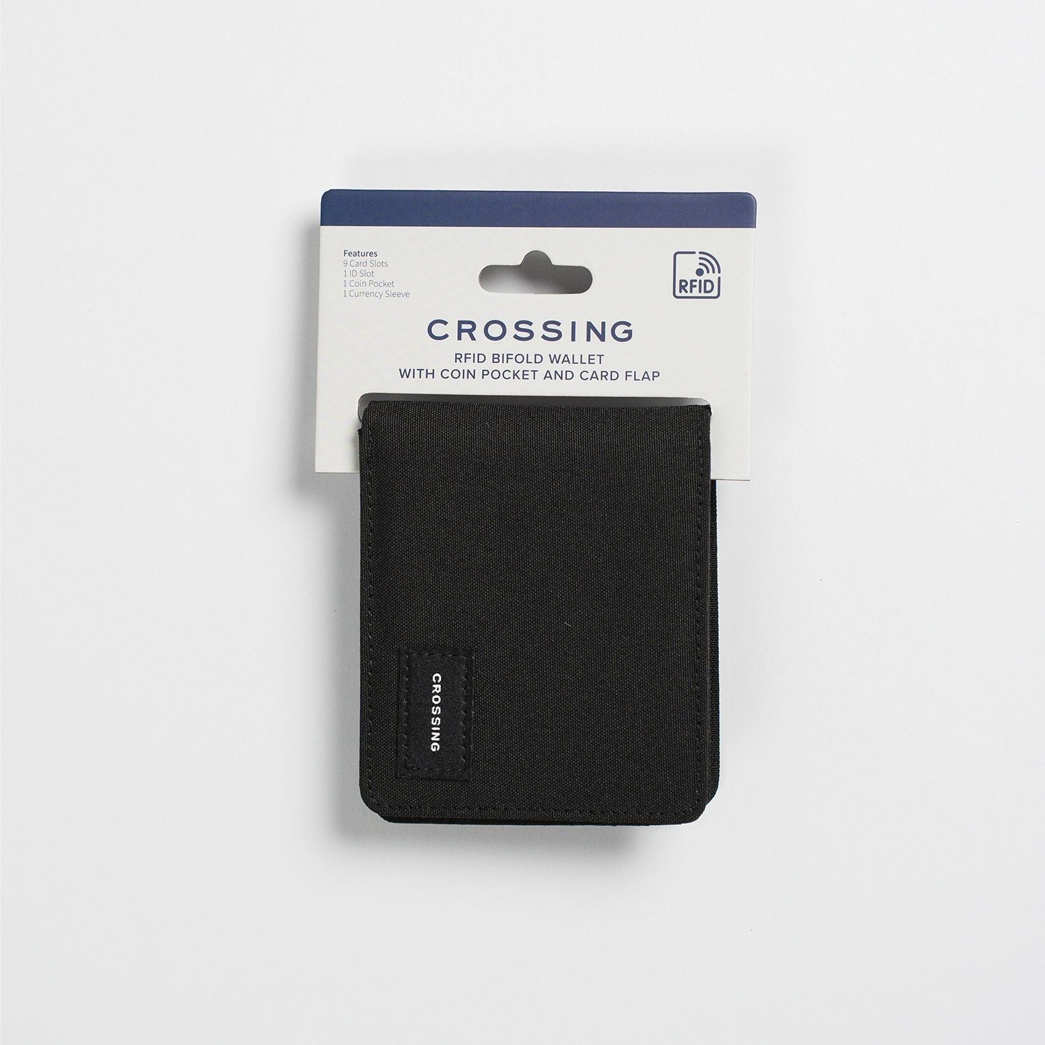 Crossing Bifold Wallet with Coin Pocket & Card Flap RFID - Black
