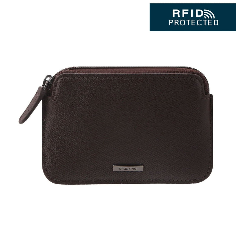 Crossing Elite Leather Key Coin Pouch With Card Slots RFID - Chocolate