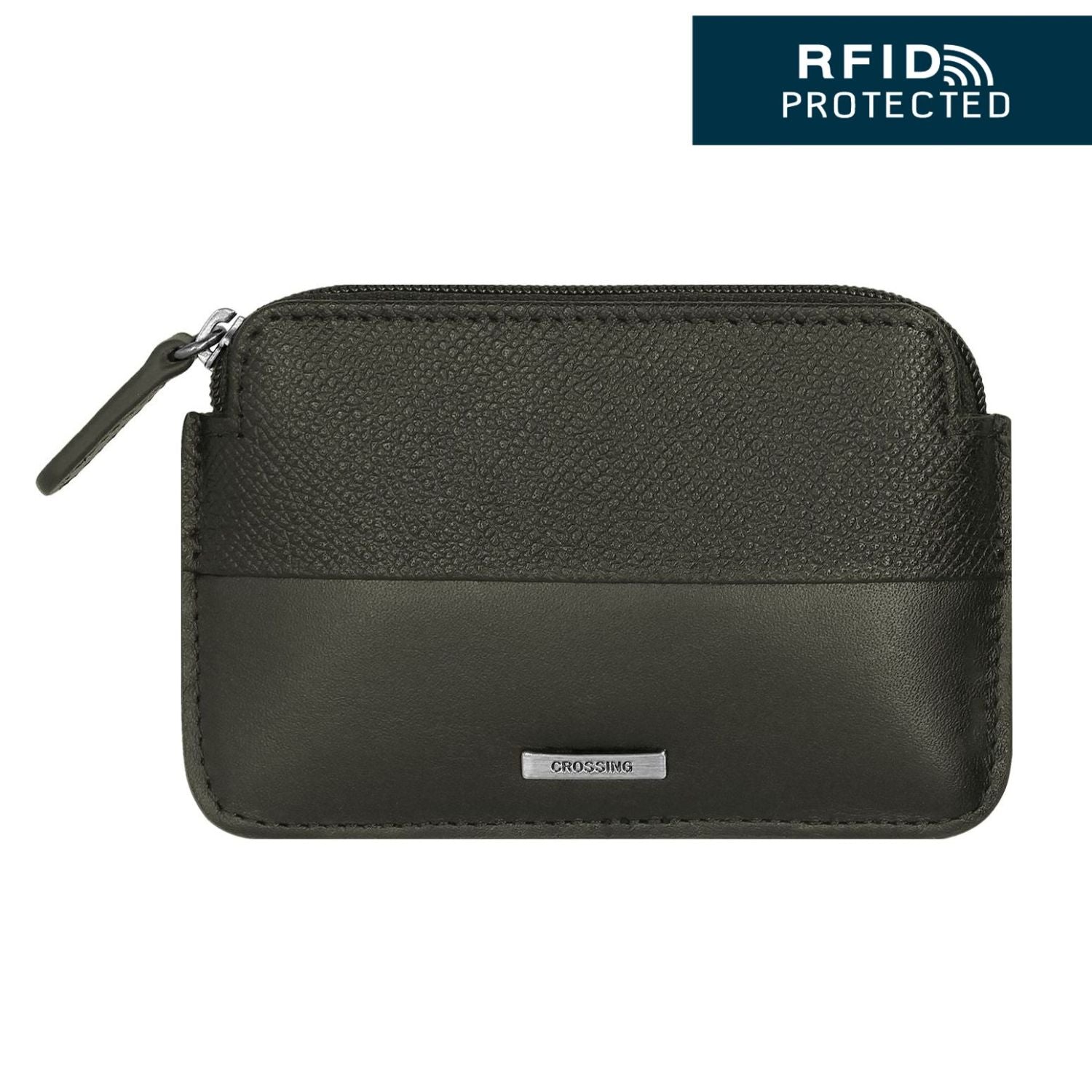 Crossing Infinite Leather Key Coin Pouch With Card Slots RFID - Khaki
