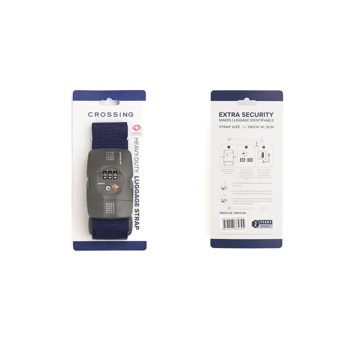 Crossing Luggage Strap With 3 Dial TSA Lock - Navy