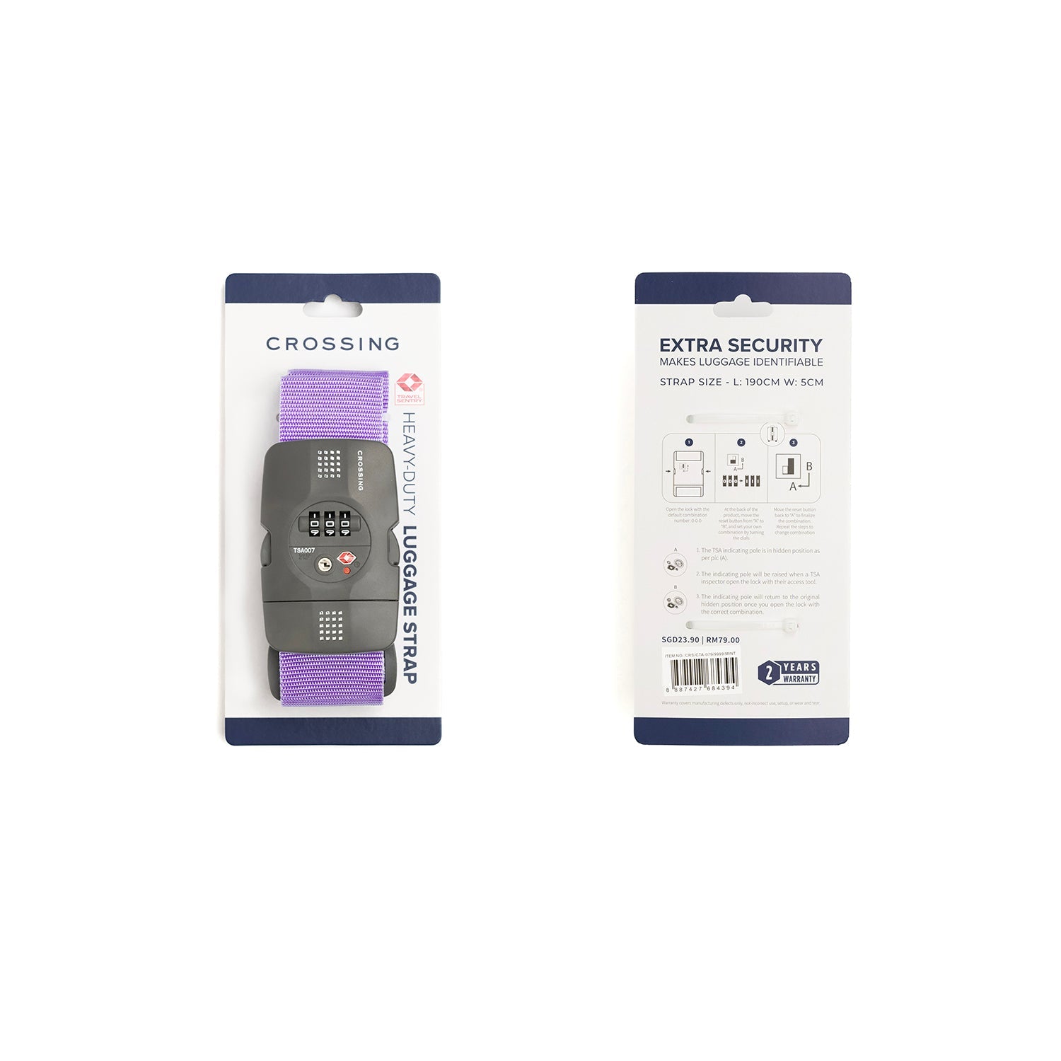 Crossing Luggage Strap With 3 Dial TSA Lock - Lavender