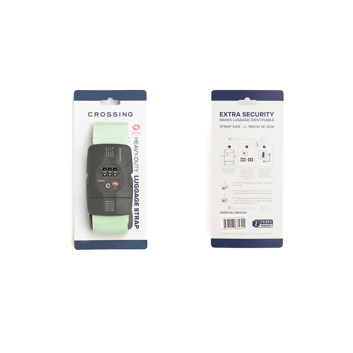 Crossing Luggage Strap With 3 Dial TSA Lock  - Mint