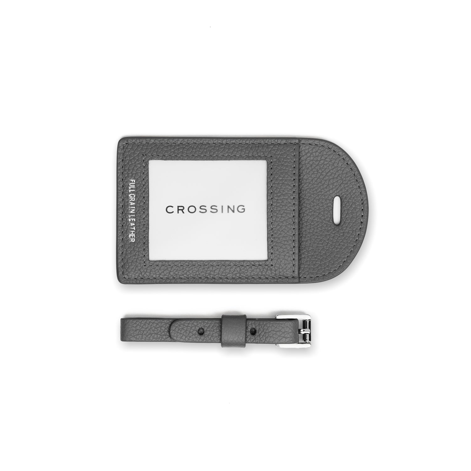 Crossing Milano Leather Luggage Tag - Grey