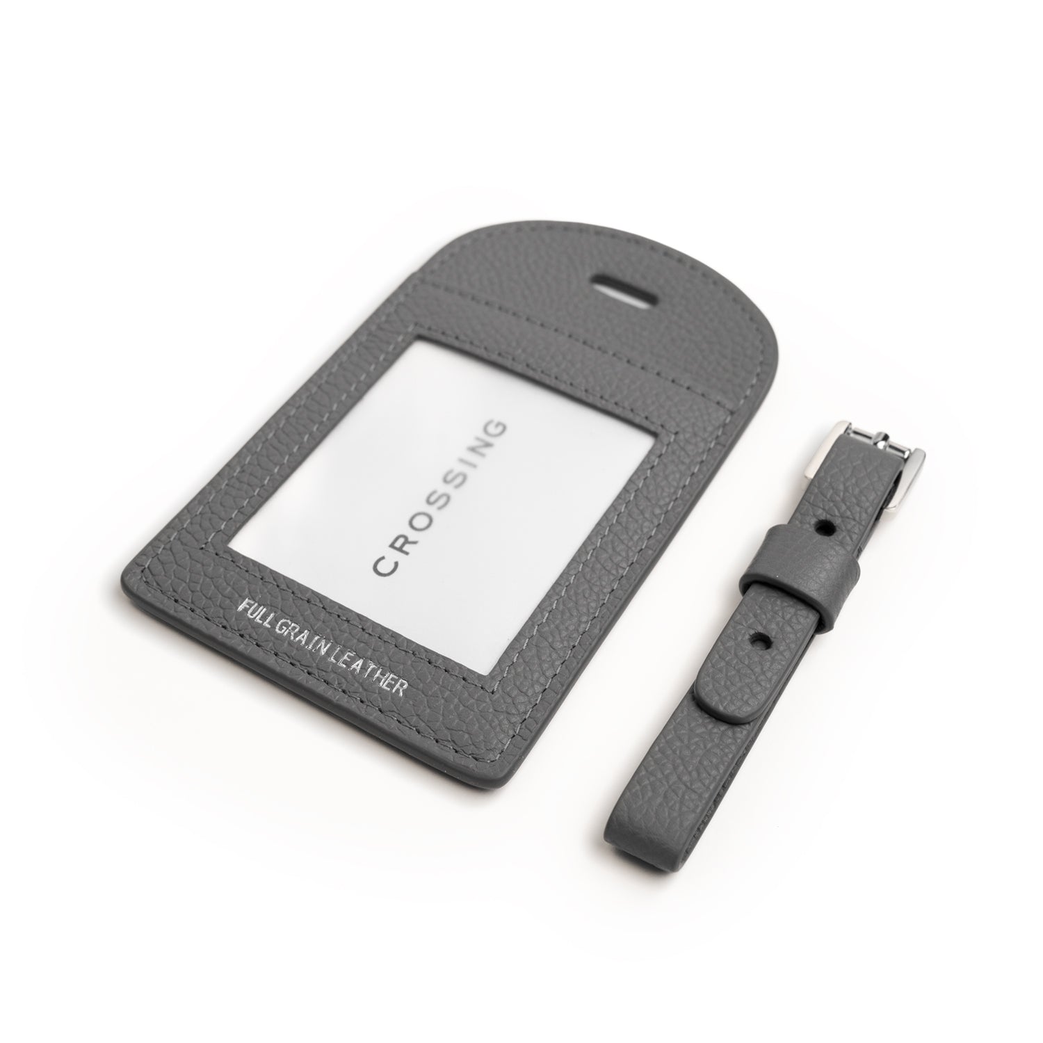 Crossing Milano Leather Luggage Tag - Grey