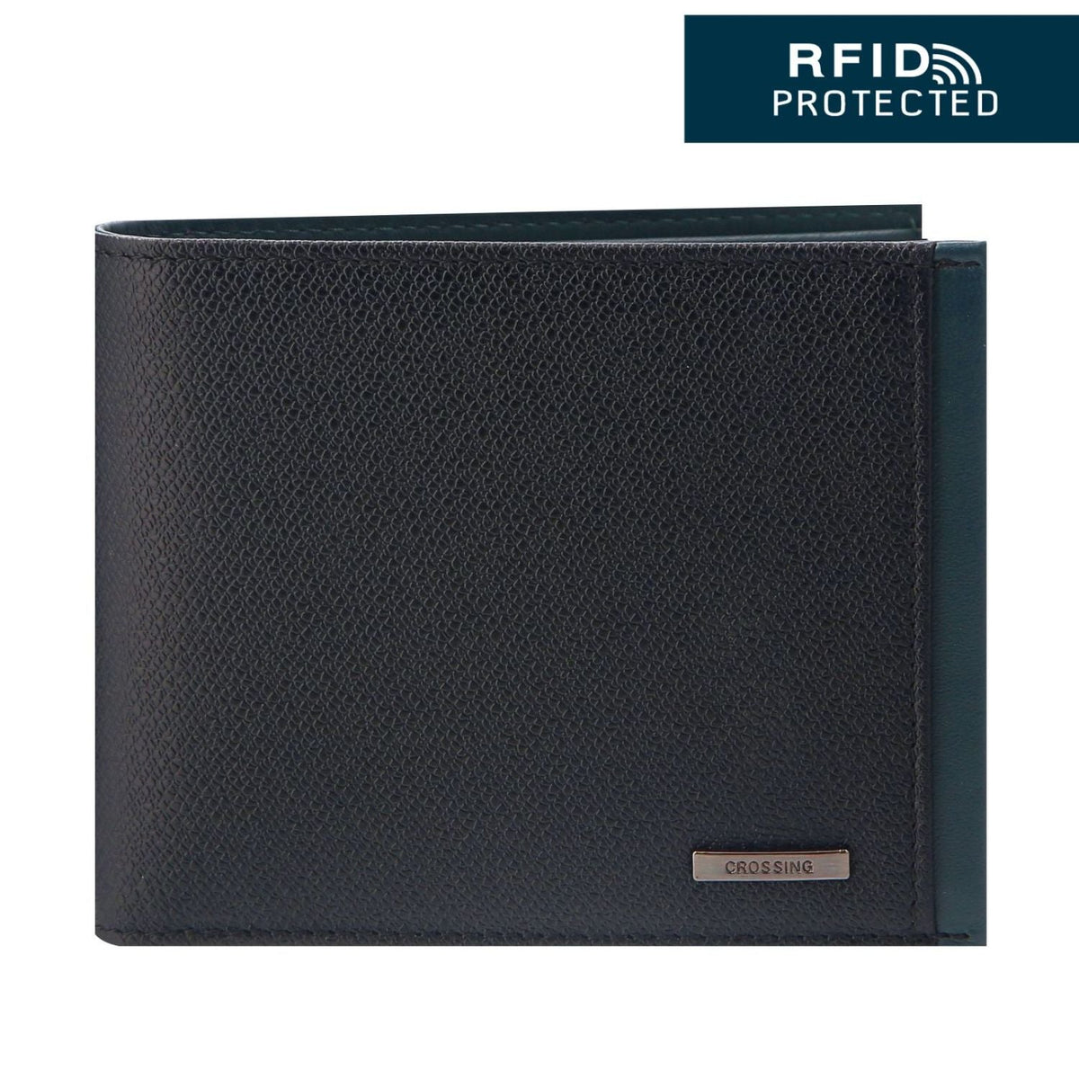 Crossing Modish Bi-fold Leather Wallet RFID - Black/Teal
