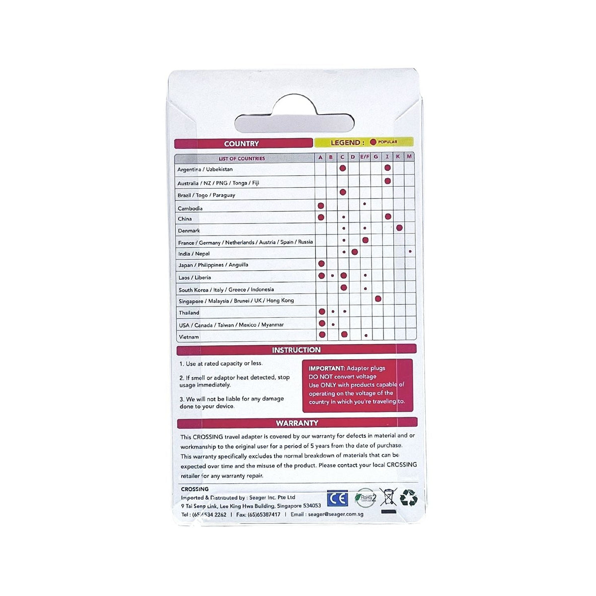 Crossing Travel Adaptor Plug - J (Switzerland)