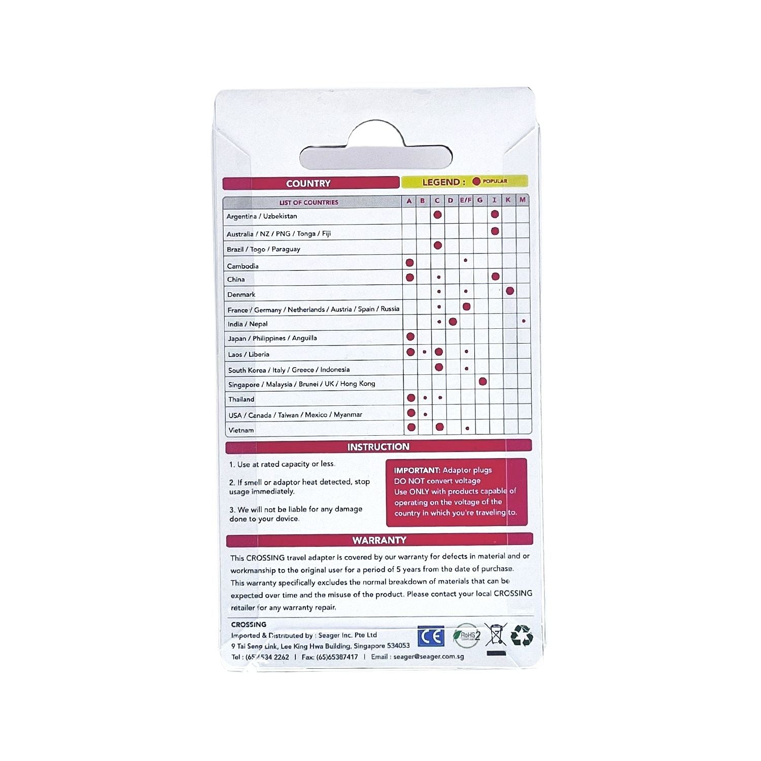 Crossing Travel Adaptor Plug - J (Switzerland)