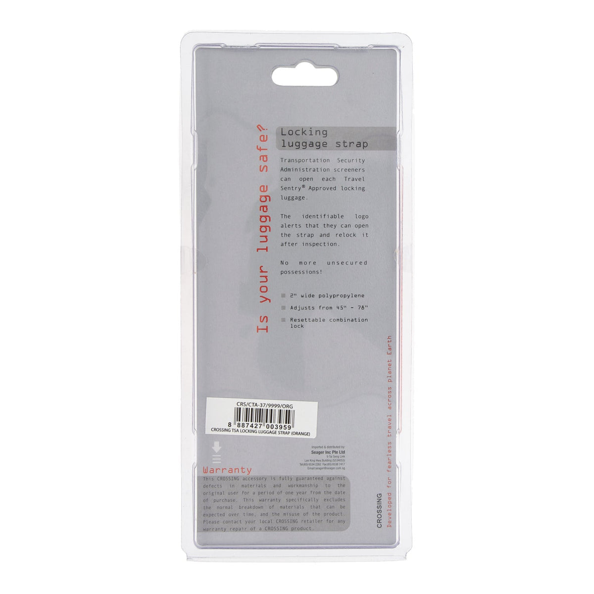 Crossing Travel Sentry Approved Locking Luggage Strap (Orange)