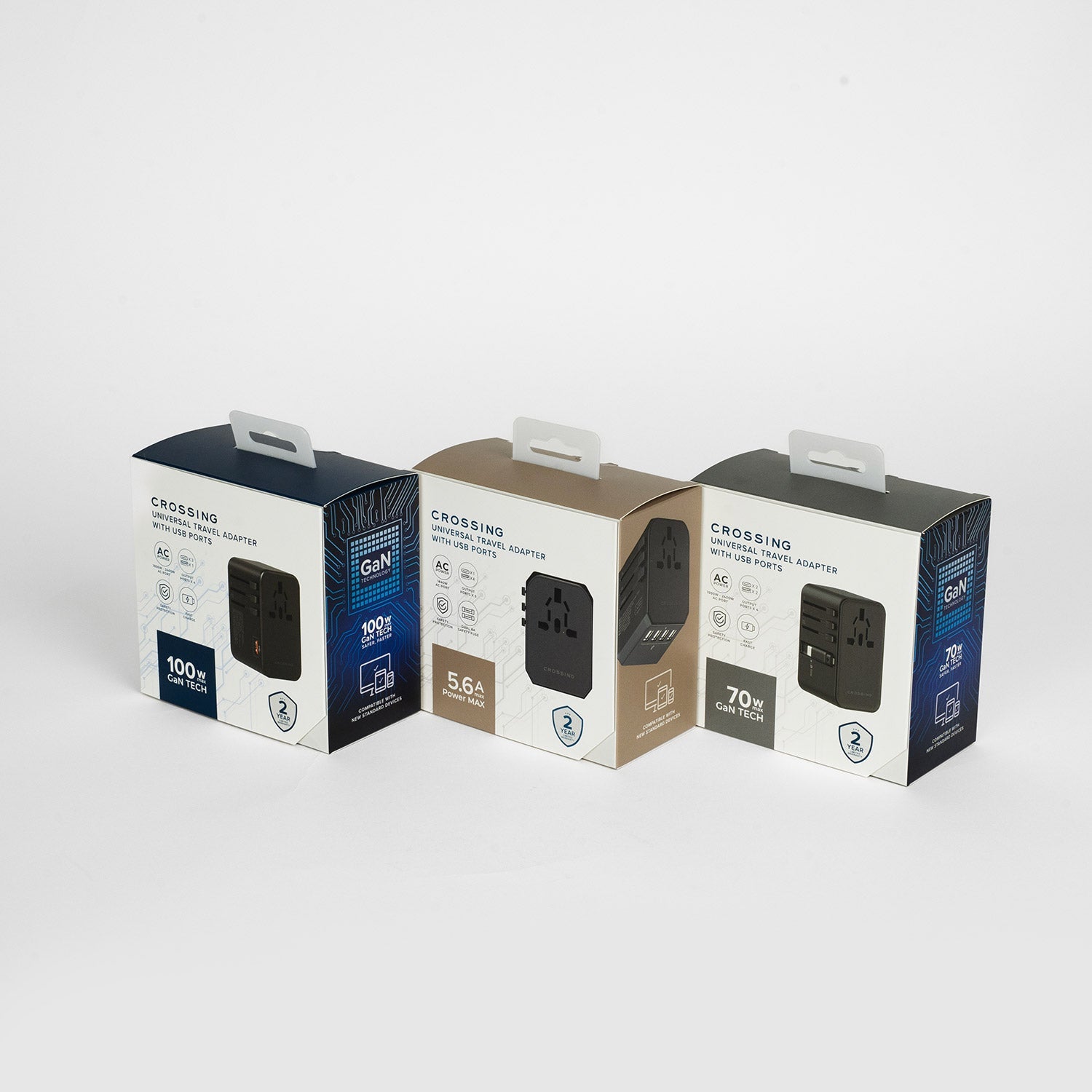 Crossing World Travel Adaptor 100W with 1 X USB-A + 3 X USB-C - Black