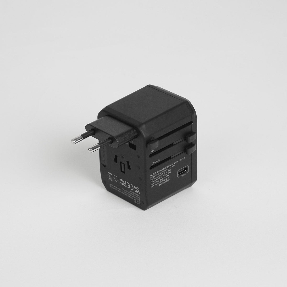 Crossing World Travel Adaptor with 4 X USB and 1 X USB-C - Black
