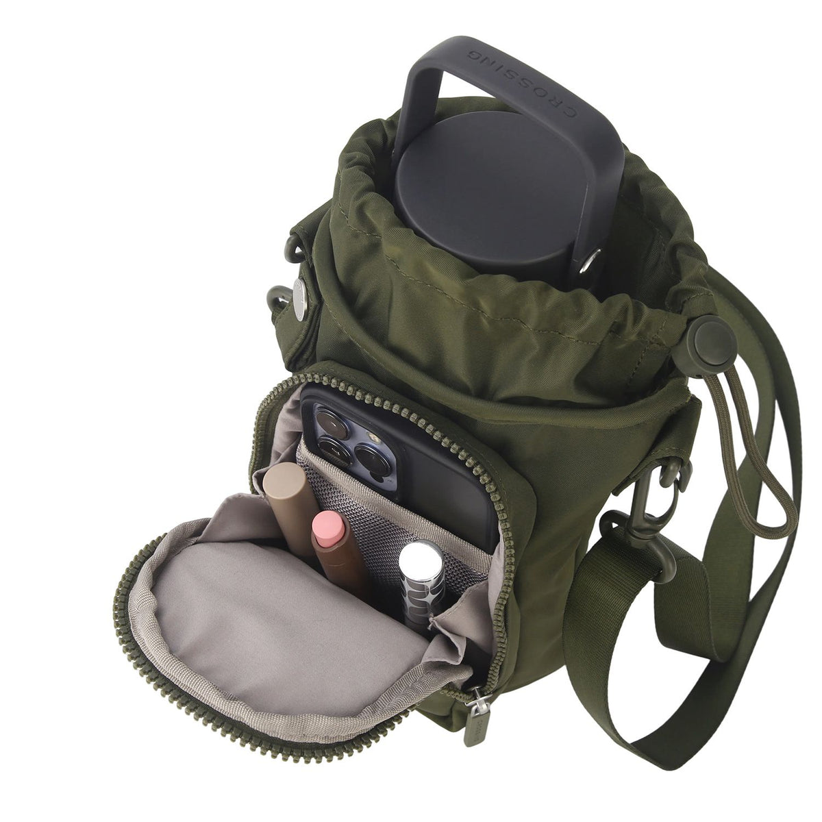 Crossing Water Bottle Crossbody Bag With Front Pocket 2L V2 - Olive Green
