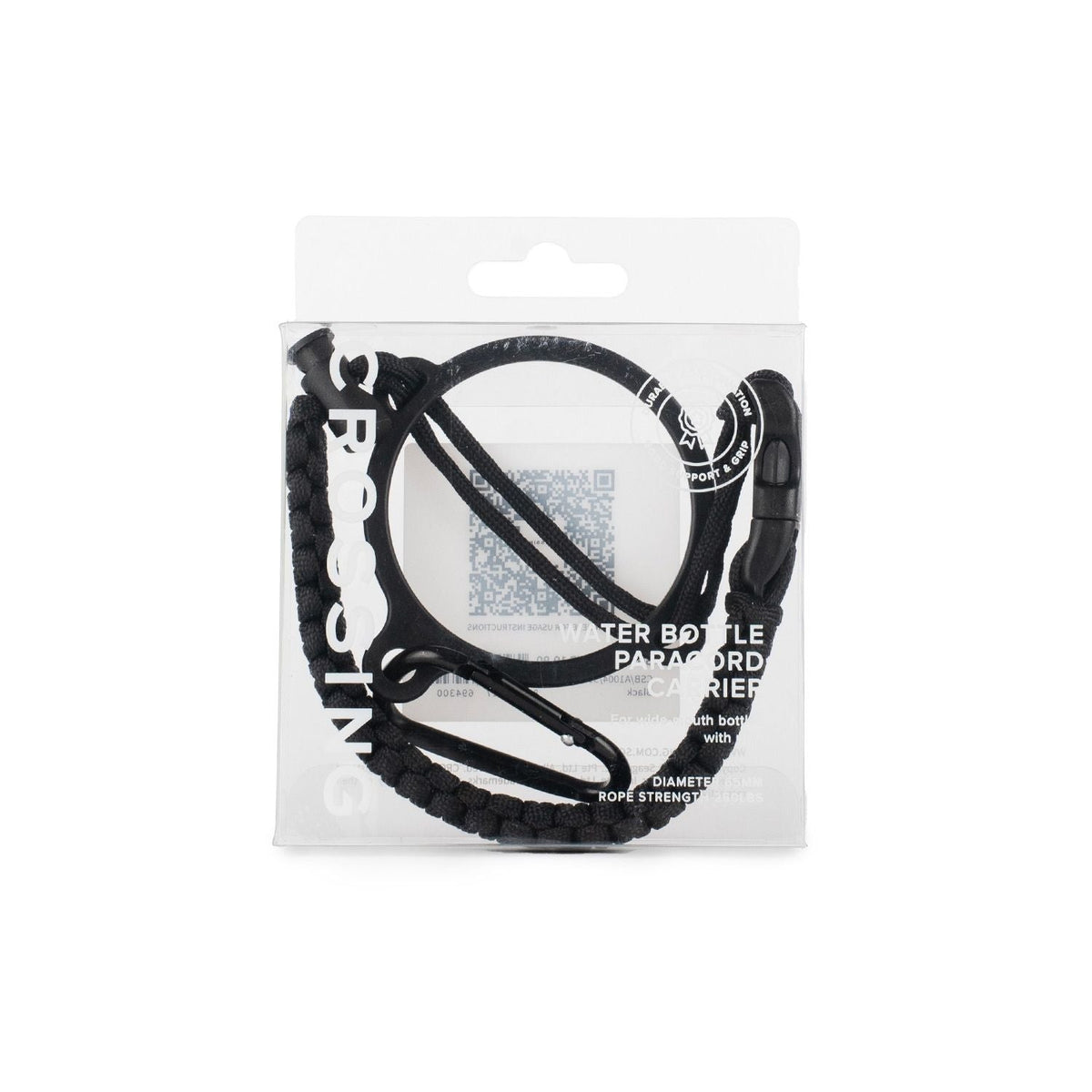 Crossing Paracord Bottle Carrier Strap with Carabiner - Black