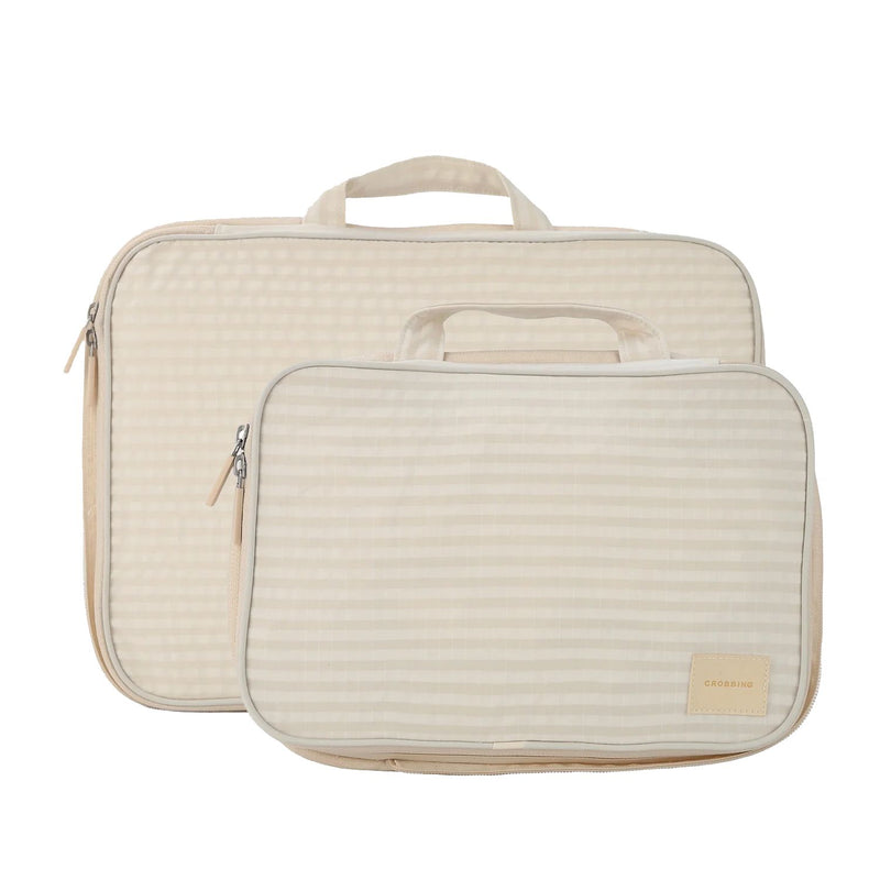 Crossing Waterproof Rayon Checked Compression Packing Cube Set (2-Piece Set) - Beige
