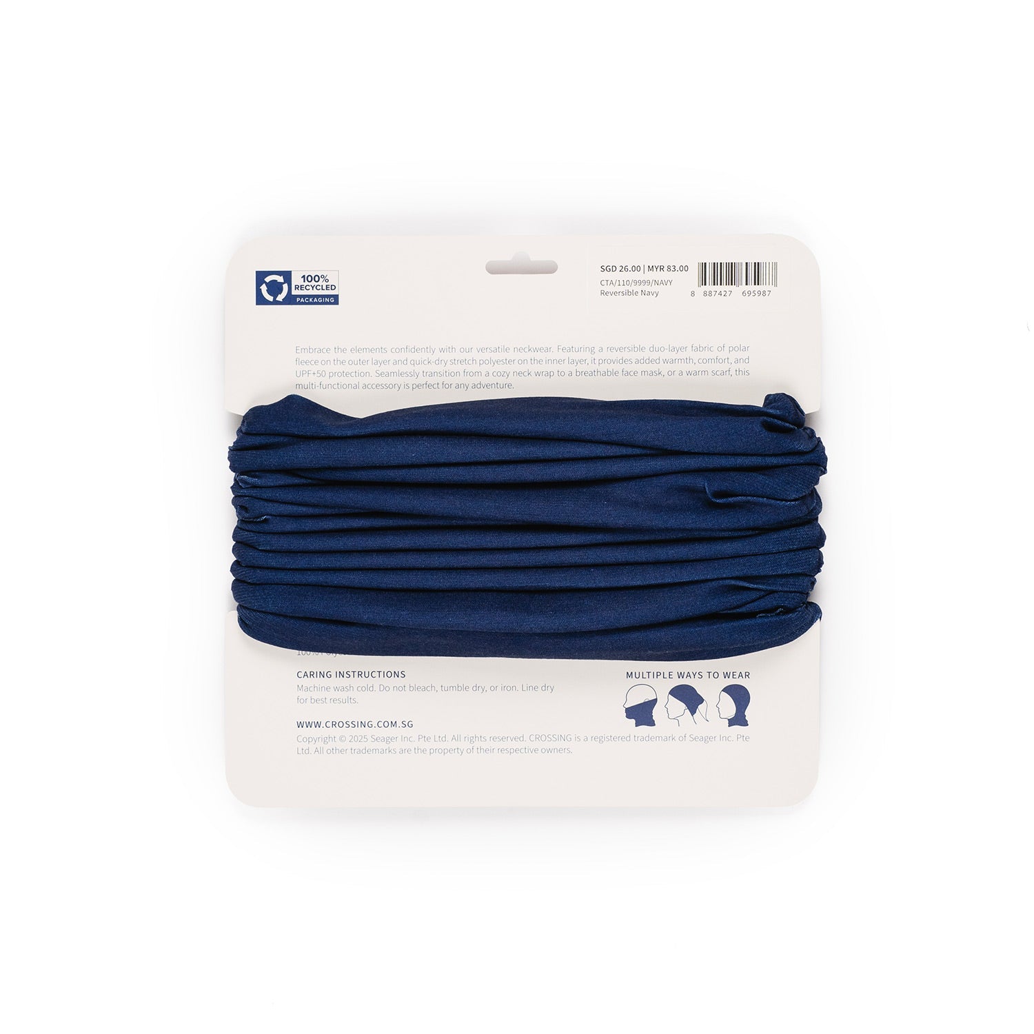 Crossing Polar Fleece Reversible Neck Warmer UPF 50+ Sun Protection - Navy
