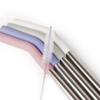 Crossing Reusable Stainless Steel Straw 4-Pc Set - Cotton/Dusty Rose/Heirloom Blue/Pistachio