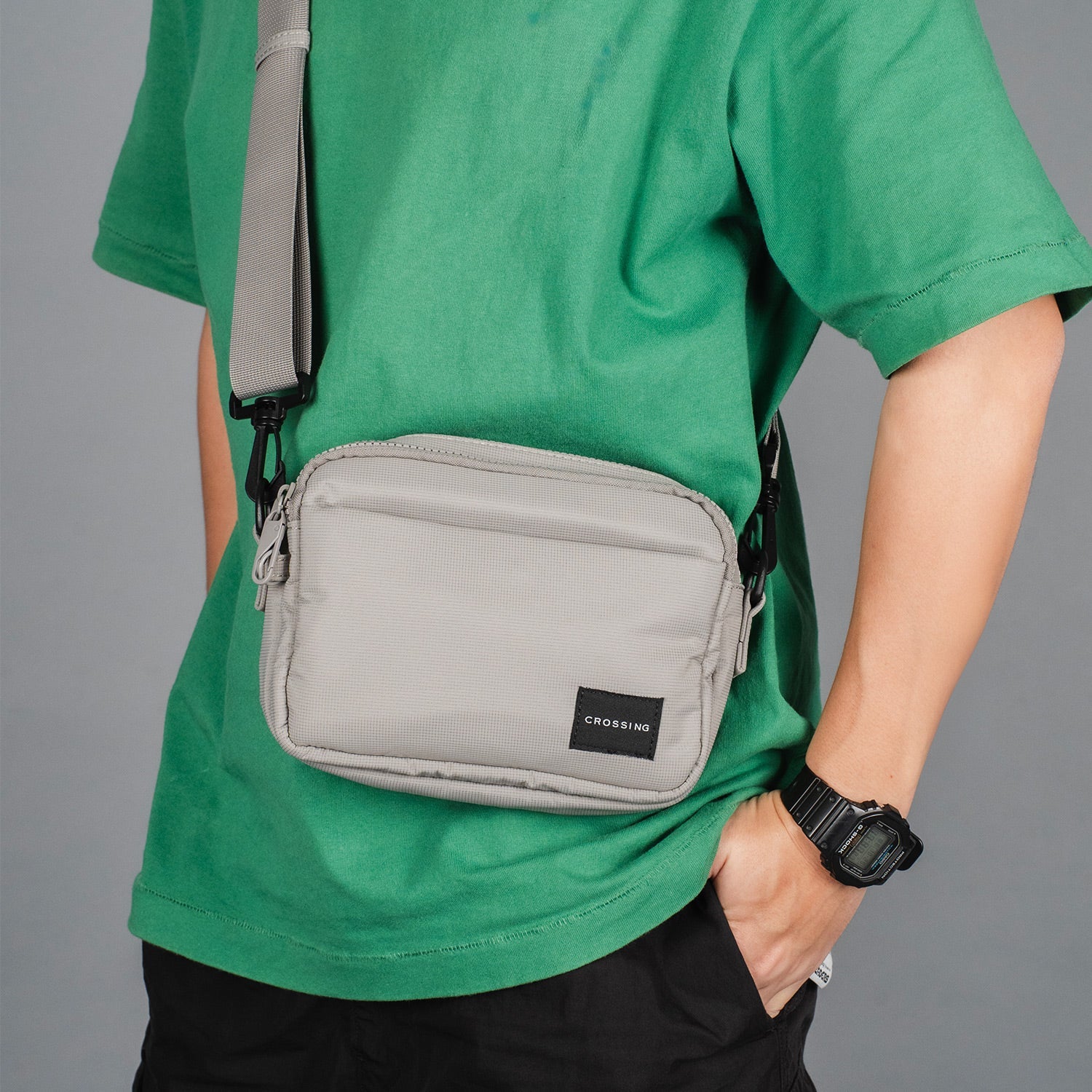 Crossing Sam Anti-Theft RFID Crossbody Bag - Grey