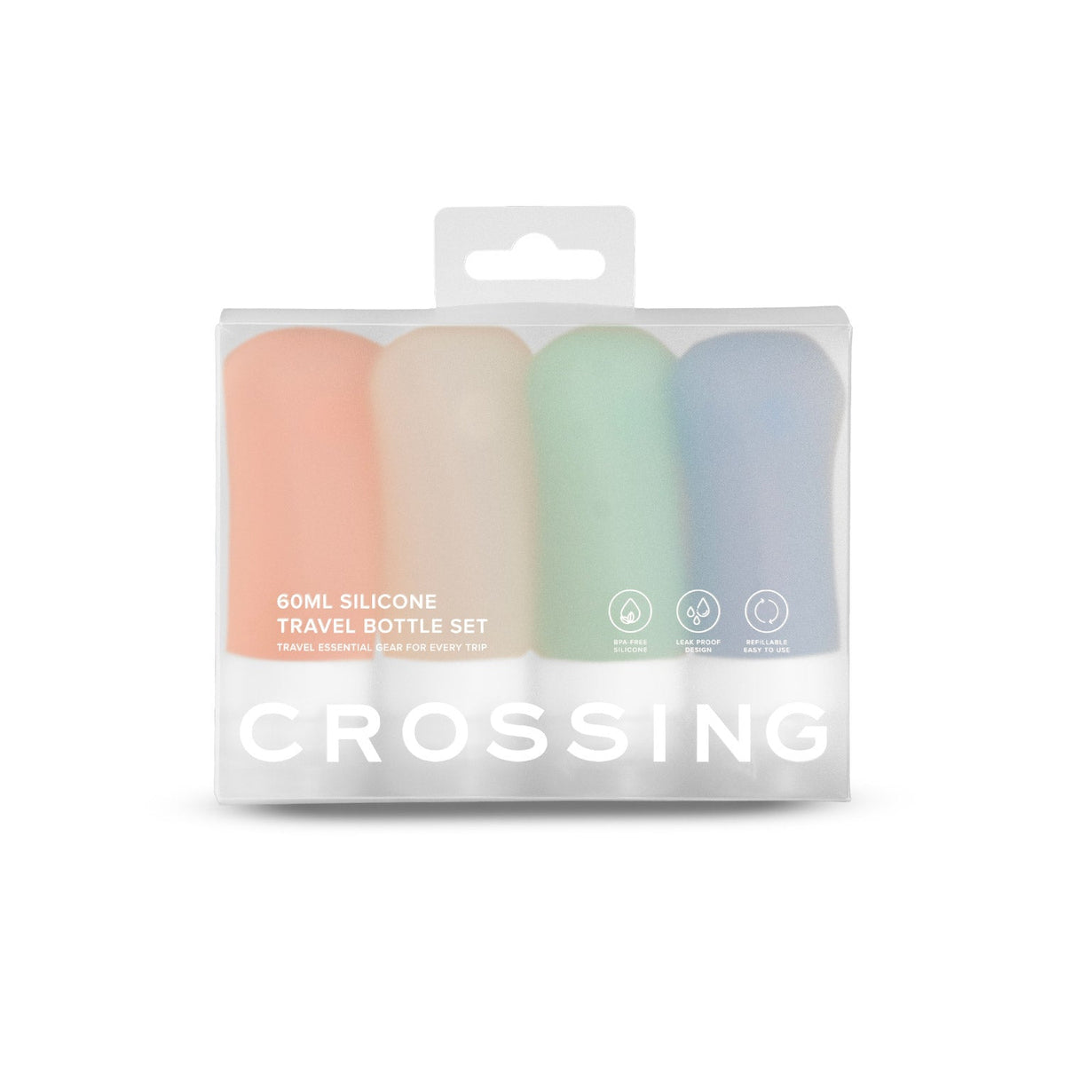 Crossing Silicone Leak Proof TSA Approved Travel Size Bottles 60ml (4 Pack) - Assorted