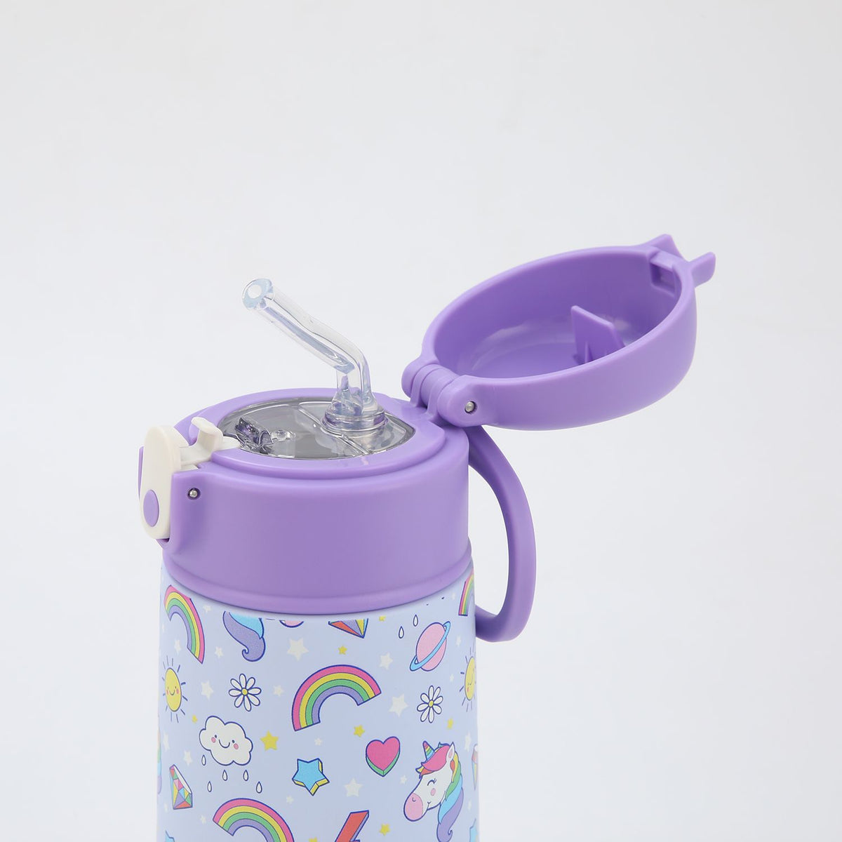 Crossing S/S 316 Kids' Insulated Water Bottle W/Sipper Silicone Straw 400ml - Rainbow Unicorns