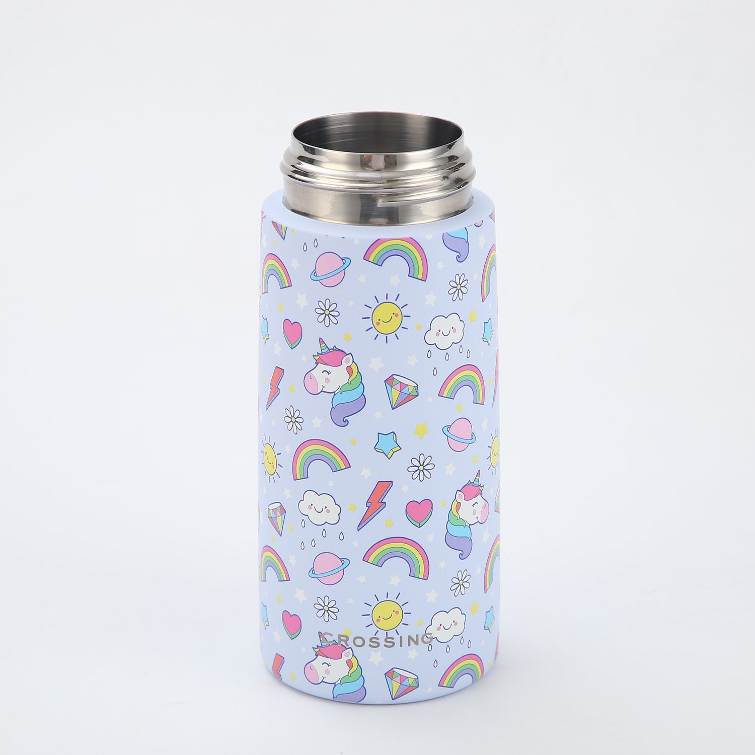 Crossing S/S 316 Kids' Insulated Water Bottle W/Sipper Silicone Straw 500ml - Rainbow Unicorns