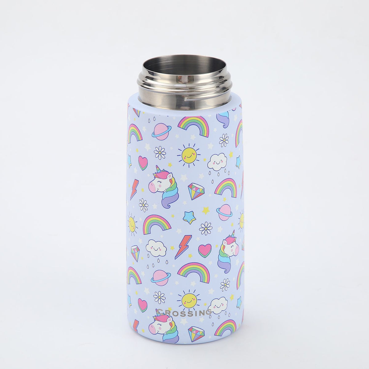 Crossing S/S 316 Kids' Insulated Water Bottle W/Sipper Silicone Straw 500ml - Rainbow Unicorns