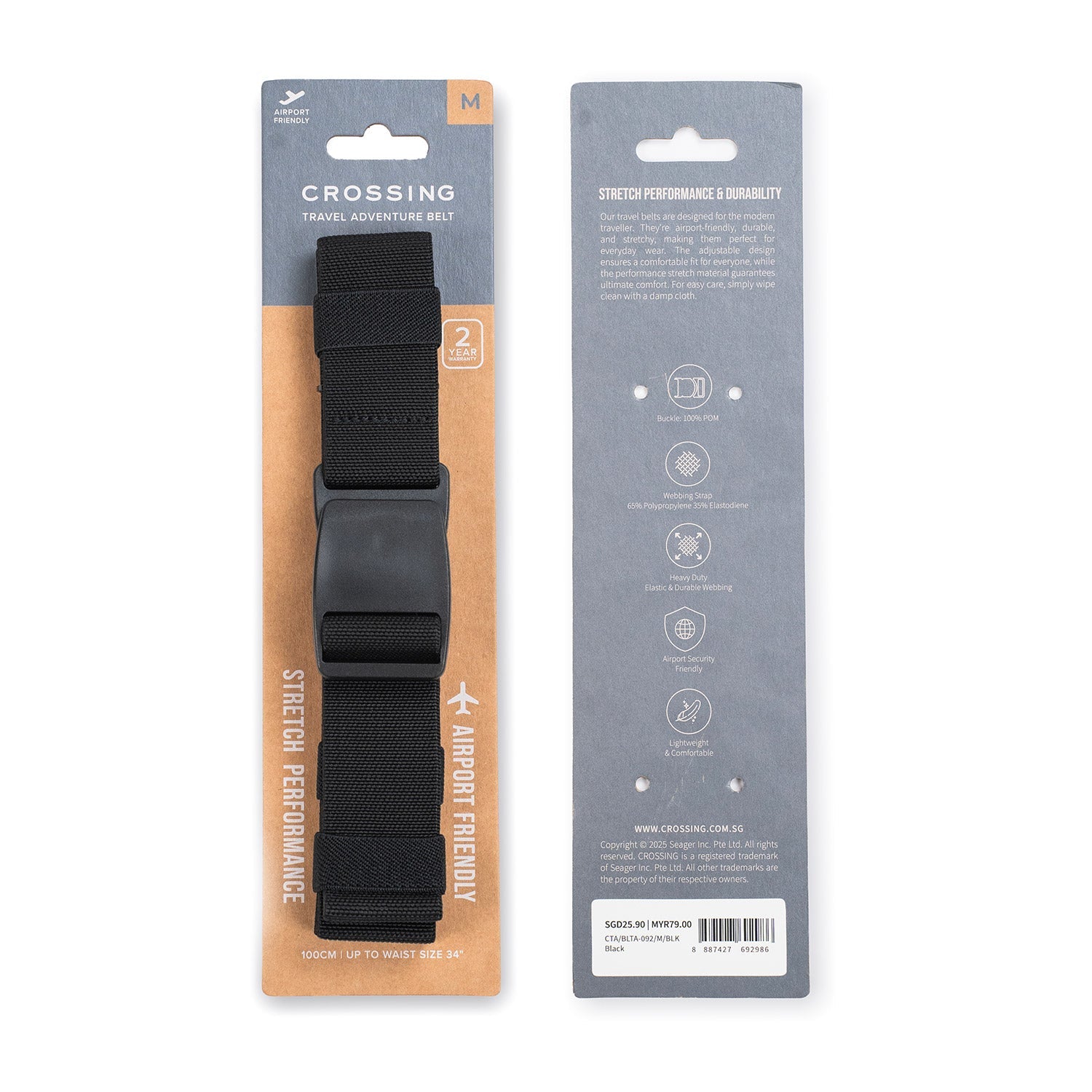 Crossing Travel Adventure Belt With Side Release Buckle (Medium) - Black