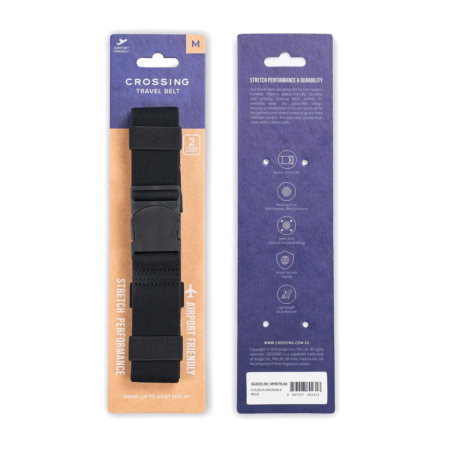 Crossing Travel Belt With Loop Buckle (Medium) - Black
