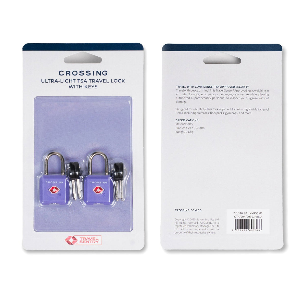 Crossing Ultra-Light TSA Travel Lock With Keys (Twin Pack) - Peri Blue