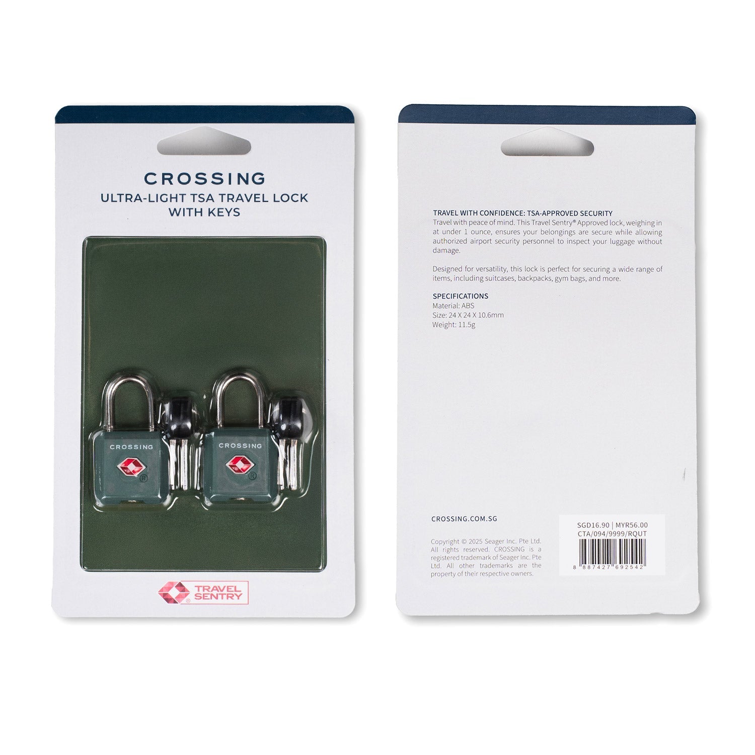 Crossing Ultra-Light TSA Travel Lock With Keys (Twin Pack) - Rose Quartz