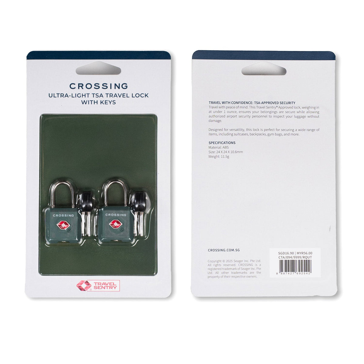 Crossing Ultra-Light TSA Travel Lock With Keys (Twin Pack) - Rose Quartz