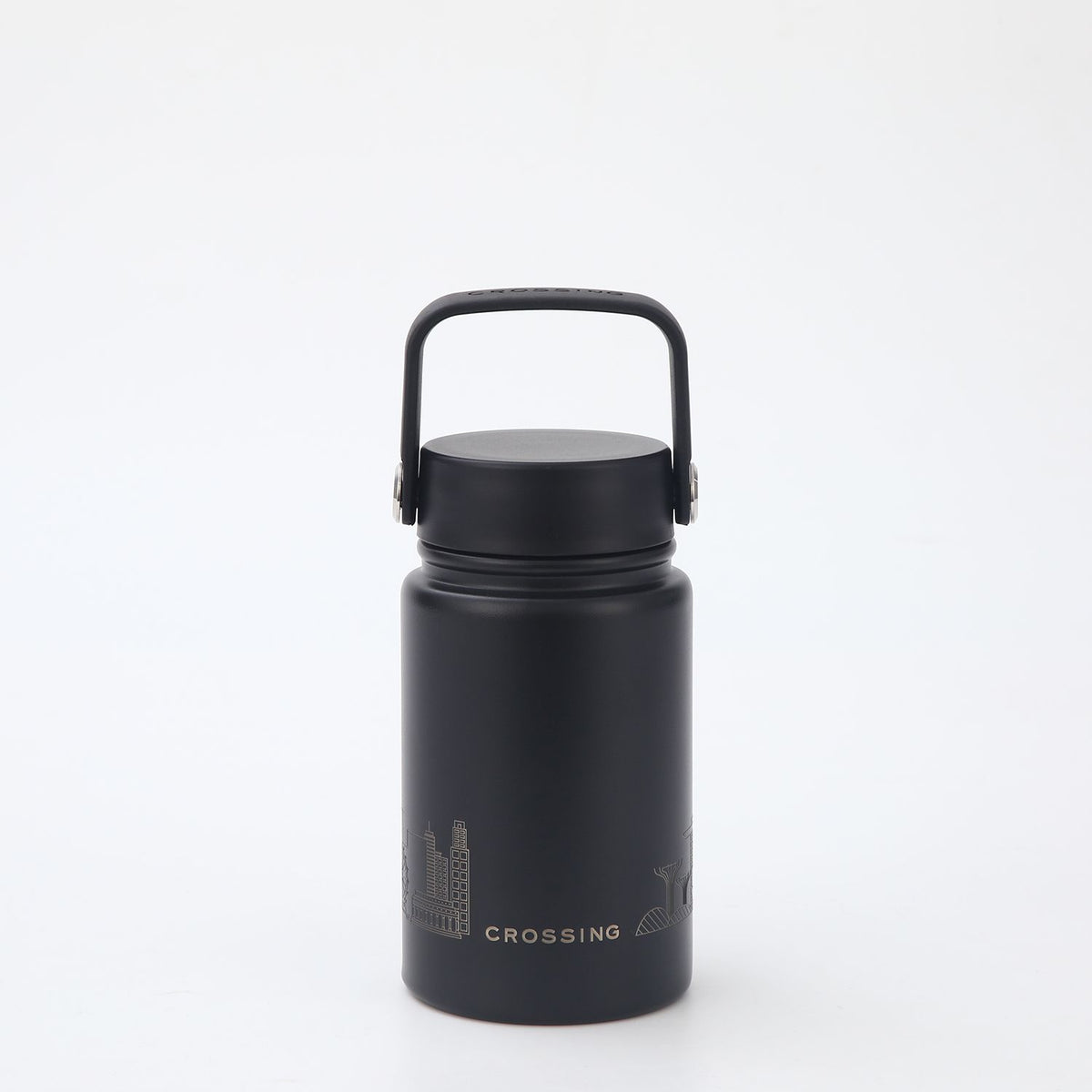 Crossing Urban Ceramic S/S Insulated Flat Cap Bottle With Handle 400ML - Skyline Singapore (Black)