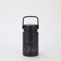 Crossing Urban Ceramic S/S Insulated Flat Cap Bottle With Handle 400ML - Skyline Singapore (Black)
