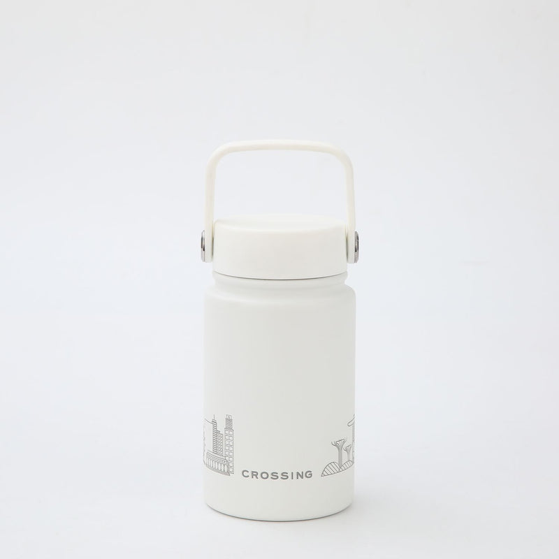 Crossing Urban Ceramic S/S Insulated Flat Cap Bottle With Handle 400ml - Skyline Singapore (Frost White)