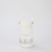 Crossing Urban Ceramic S/S Insulated Flat Cap Bottle With Handle 400ML - Skyline Singapore (Frost White)
