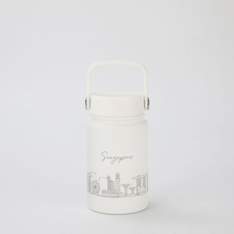 Crossing Urban Ceramic S/S Insulated Flat Cap Bottle With Handle 400ml - Skyline Singapore (Frost White)