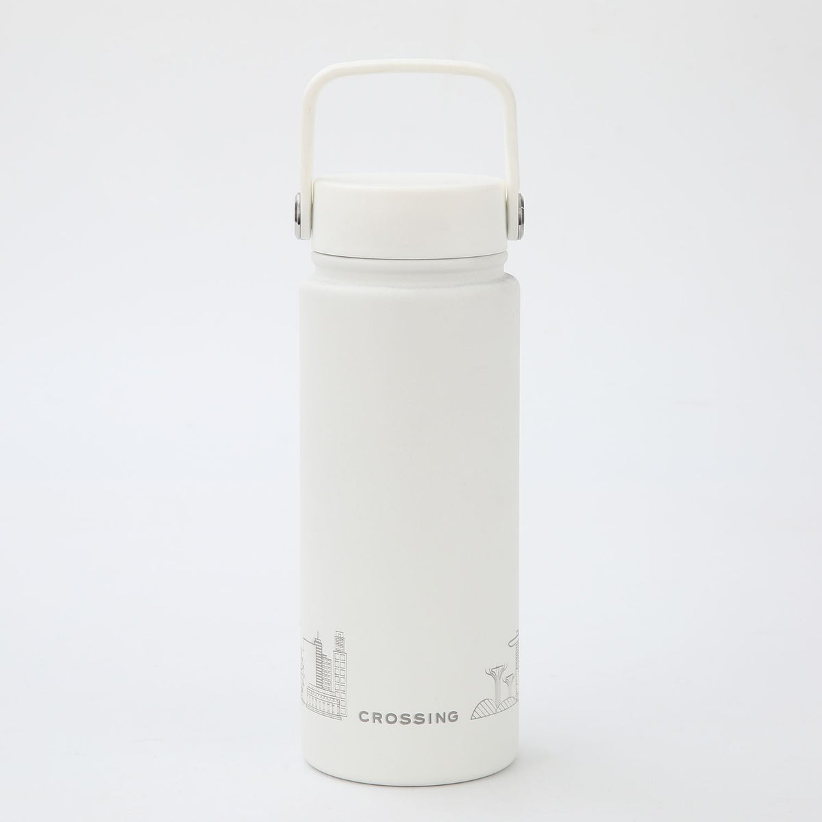 Crossing Urban Ceramic S/S Insulated Flat Cap Bottle With Handle 600ML - Skyline Singapore (Frost White)