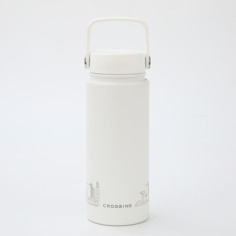 Crossing Urban Ceramic S/S Insulated Flat Cap Bottle With Handle 600ml - Skyline Singapore (Frost White)