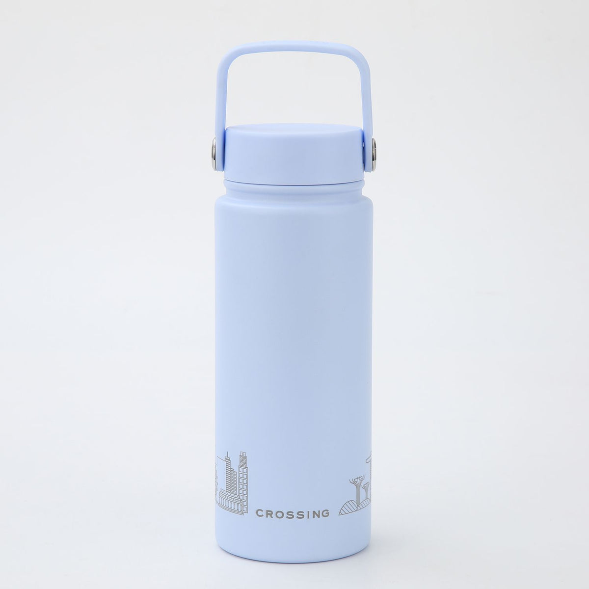 Crossing Urban Ceramic S/S Insulated Flat Cap Bottle With Handle 600ML - Skyline Singapore (Sky Blue)