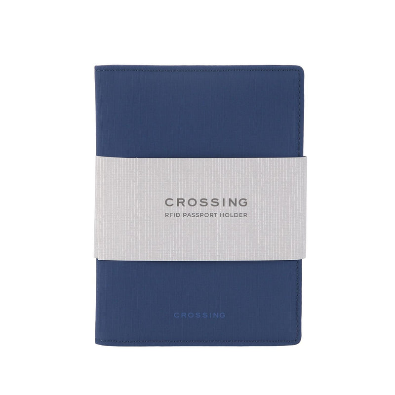 Crossing Waterproof Checked Nylon Passport Cover RFID - Smoke Blue