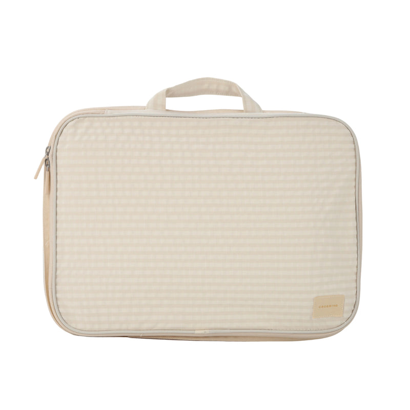 Crossing Waterproof Rayon Checked Compression Packing Cube Set (2-Piece Set) - Beige