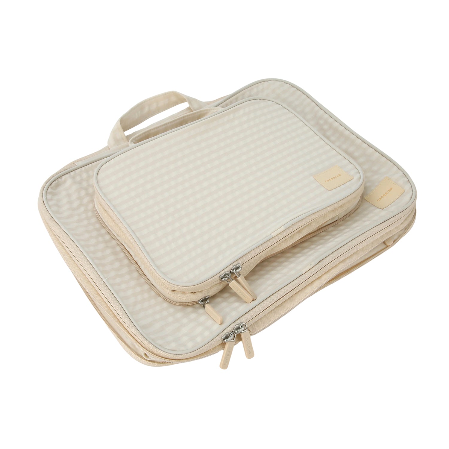 Crossing Waterproof Rayon Checked Compression Packing Cube Set (2-Piece Set) - Beige