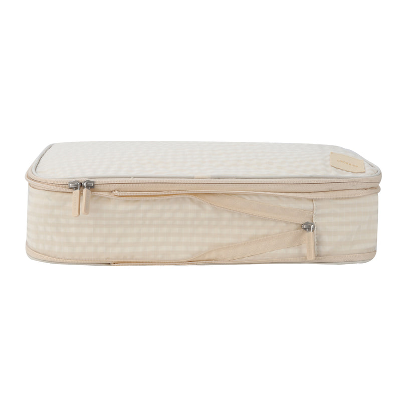 Crossing Waterproof Rayon Checked Compression Packing Cube Set (2-Piece Set) - Beige