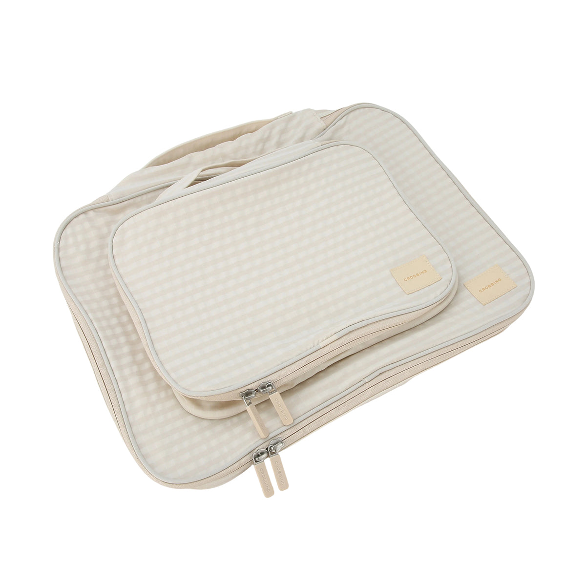 Crossing Waterproof Rayon Checked Packing Cube Set (2-Piece Set) - Beige